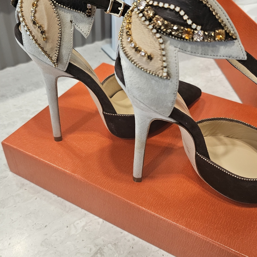 Roberto Cavalli Women’s Brown and Cream Embellished Suede Heels - Picture 2 of 16